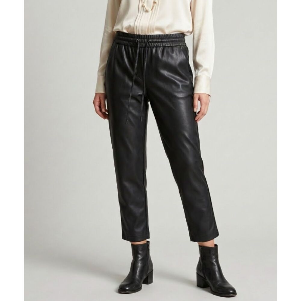 LOFT Faux Leather High Waist Drawstring Pull On Ankle Pants Women's Size Medium